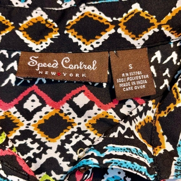 Speed Control Dress Small Black Geometric Pattern Hot Pink Teal Green White - Picture 10 of 16